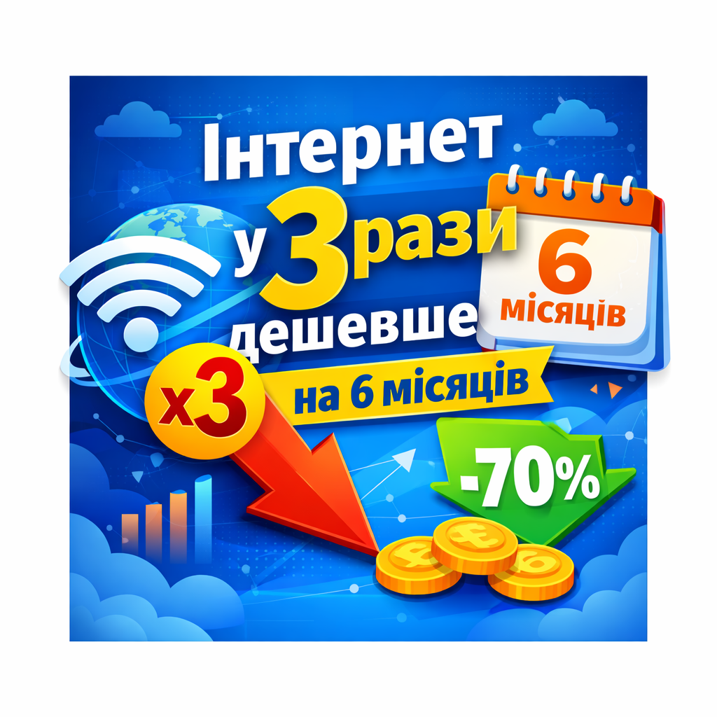 Підключись сьогодні і отримай швидкісний інтернет на 6 місяців втричі дешевше!